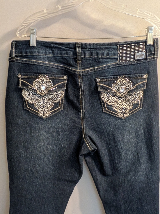 one 5 one Denim - One 5 One Rhinestone Flap Pocket Jeans Size 12 Y2K Western Embellished Dark Wash